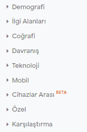 Google Analytics İçerisindeki Boyutlar
